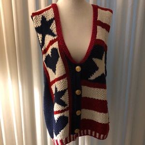 Patriotic Hand Knit vest with Brass Buttons M